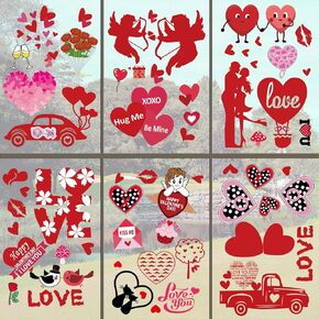 Kiddale 8 Sheets Red Heart Window Clings for Glass, Removable Double Sided Pattern Valentine Window Decals I Love You Stickers for Home Showcase Door Office Window Party Decorations