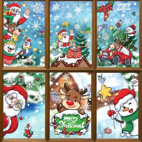 6 Sheets Christmas Window clings-Reusable Cute Snowman Santa Claus Reindeer Snowflake Window Decals for Xmas Party Supplies,Double Sided Static Christmas Window Decals for Home