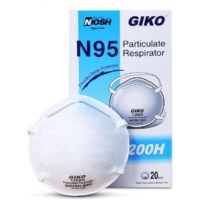 GIKO N95 Face Mask - 20Pcs Cup Dust Safety Masks, N95 Protective Mask, Protection Against PM2.5 Dust, Fire Smoke, Filter Efficiency≥95%, White