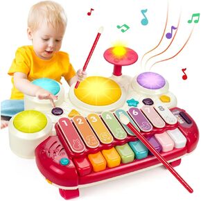 Marstone Musical Toys for Toddlers 1-3, Baby Piano Keyboard for 1 Year Old Girls Boys Toys, Xylophone Toddlers Drum Set Music Toys with Lights, Early Educational Learning Toy Gifts