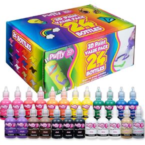 Puffy, 1 fl oz, 3 Stencils & 2 Paintbrushes 3D Paint, 30 Pack, Rainbow, 30 Color Pack (PUFFLRGPK)