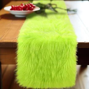 Honeydak Christmas Green Faux Fur Table Runner Merry Christmas Table Runner Fluffy Shag Dresser Top Cover for Kitchen Dining Table Home Fireplace Xmas Winter Holiday Party Decoration, 15 x 72 Inch