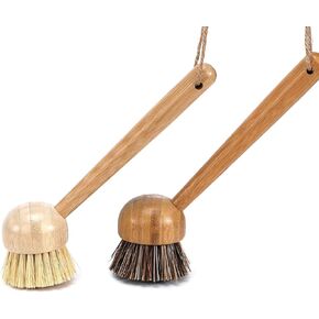 Bamboo Dish scrubber, Dish Brushes with Bamboo Handle, Wooden Cleaning Scrubbers Stiff Bristles for Washing Kitchen Cast Iron Pan Pot, Bamboo Dish Brushes Kitchen Cleaning Set-Bamboo Dish Brushes