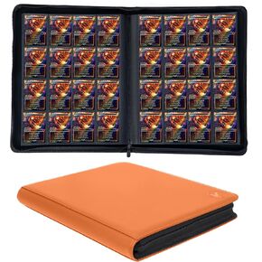 KUOOKING 1000+ Pockets Trading Card Binder, 16-Pocket Card Ablum Compatible with MTG,Sports Cards & Other Standard Size Trading Card （Orange)