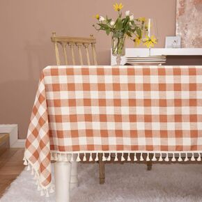 Rustic Gingham Tablecloth, Cotton Buffalo Plaid Table Cloth for Fall Thanksgiving Christmas Kitchen Restaurant Holiday Outdoor Picnic Decoration（Rectangle/Oblong, 55x84,Orange