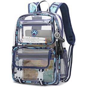 Wonder Comfort Cute Clear Backpack, School Book Bag with Cartoon Stickers & Pendant,Waterproof and Durable PVC Material Backpack, 6" Dx 11.8" W x 17" H,Pink