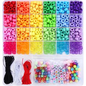 Greentime Pony Beads Jewelry Making Kit, 9mm Pony Beads Rainbow Opaque Beads Small Loose Spacer Beads for Friendship Bracelet Jewelry Necklace Making Crafts (2280PCS 24colors)