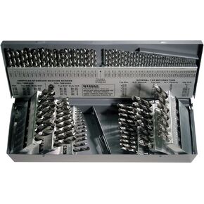 Cleveland C01330 CLE-MAX 115 Piece High-Speed Steel General Purpose Jobber Length Drill Bit Set, Uncoated (Bright) Finish, Spiral Flute, 118 Degrees Point, 1/16" to 1/2", A to Z, #1 to #60 Size