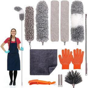 SOUJOY 12 PCS Microfiber Feather Duster, Dusters for High Ceiling Cleaning with 30-70'' Extension Pole, Bendable Reusable Long Cobweb Duster for Cleaning Fan, Blinds, Furniture, Cars