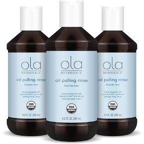 غسول سحب الزيت من Ola Botanicals (8.12 أونصة سائلة)، 3 عبوات عضوي معتمد من وزارة الزراعة الأمريكية، زيت جوز الهند، زيت MCT، لم يتم الإساءة إلى الحيوانات لتصنيعه، خالي من الفلورايد، خالي من الصويا، خالي من الغلوتين، غير معدل وراثيًا، دكتور ميركولا