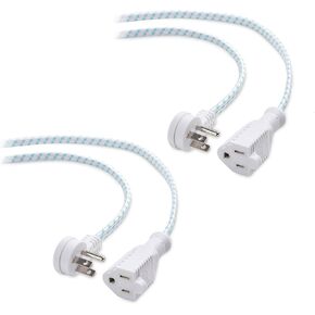 Cable Matters 2-Pack Braided Low Profile Flat Power Cord 6 ft, 3 Prong (Flat Plug Extension Cord, Under Rug Power Extension Cord)