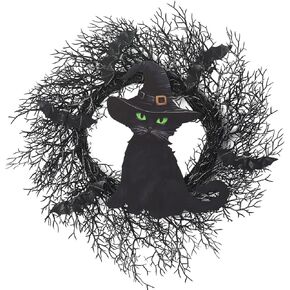 20 بوصة إكليل الهالوين الأسود مع الخفافيش إكليل الهالوين القط الديكور مع خطاف إكليل باب الهالوين للباب الأمامي ديكور الهالوين داخلي وخارجي ديكور المنزل والحفلات الجدارية in Kuwait