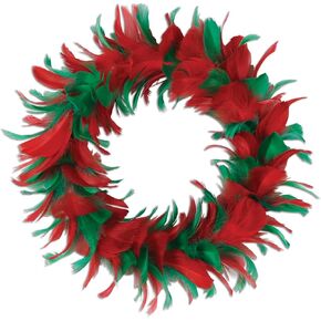 8-Inch Red and Green Feather Wreath