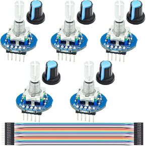 5 pcs Rotary Encoder Module 360 Degree Encoding Module Potentiometer Sensor Round Audio Rotating Potentiometer Digital Pulse Output with Dupont Cable for Arduino