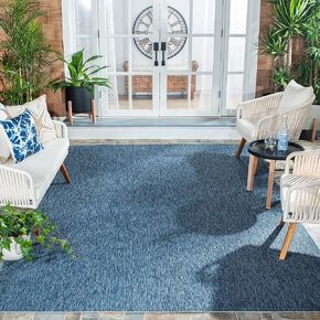 SAFAVIEH Courtyard Collection 6'7" Square Navy CY8520 Indoor-Outdoor Waterproof Easy-Cleaning Patio Backyard Mudroom Area-Rug