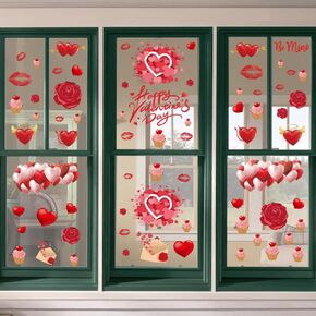 Ivenf Valentines Day Decor Window Clings, 8 Sheets Large Red Pink Gnome Candy Heart Truck Window Decals, BE Mine Hug ME Conversation Candy for Kids Home School Office, Wedding Birthday Party Supplies