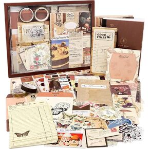 Draupnir Scrapbooking Supplies Kit,Vintage Botanical Aesthetic Scrapbook Kit for Junk Journal, Stationery,Bullet A6 Grid Notebook DIY Scrapbook Birthday Craft Gift for Teen Girl Kid Women in Kuwait