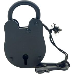 Antique Jailer Padlock with Keys, Medieval Cast Iron Padlock, Vintage Decorative Lock with Natural Black Finish, Includes Two Keys 3.5 inch