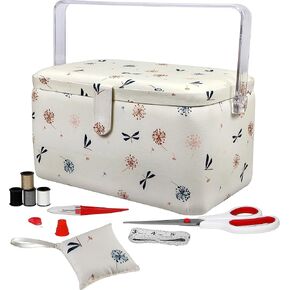 SINGER Large Premium Tackle Basket Pastel Flamingo Print with Emergency Travel Sewing Kit & Matching Zipper Pouch