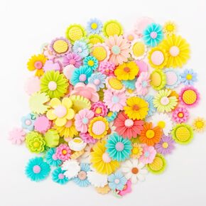100PCS Mini Resin Flower Cabochons Resin Flatback Flower Beads Mixed Colors No Hole Daisy Flat Back Charms Mini Flowers for DIY Craft Scrapbooking Decor