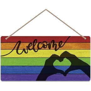 FaCraft Welcome Sign 6 "x12" Welcome Front Door Sign Rainbow Farmhouse Hanging Sign for Front Door Wall Porch Home Decorations