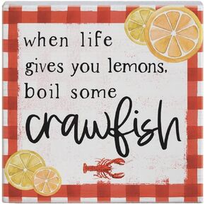 JINHEQIAO Interesting Metal Tin Sign When Life Gives You Lemons Boil Some Crawfish - Sign Shelf Sitter Sign - Crawfish Boil Party Decoration - Louisiana Crawfish - Cajun Decor 12x12 Inch Best Gift