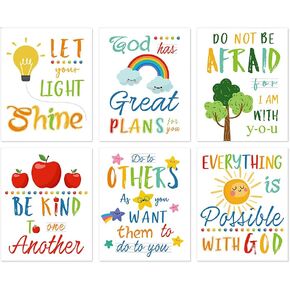 HLNIUC Colorful Rainbow Art Print,Kids Inspirational Quote Canvas Posters Set of 6(8"X10", Unframed),Be Kind Bible Verse Wall Art for Children’ s Classroom,Sunday School Decor.