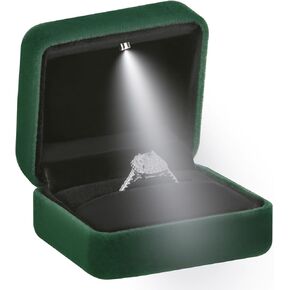 Classic Metal Glossy Jewelry Ring Box with LED Light, Velvet Ring Gift Box for Proposal Engagement Wedding Anniversary Birthday Ceremony (Black)