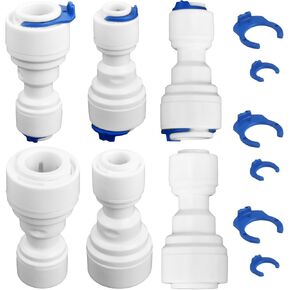 6 PCS Quick Connect Fittings 1/4" to 3/8" Tube OD Push Fit Quick Connect Plastic Water Tube Pipe Fitting for RO Water Systems Purifiers Filters