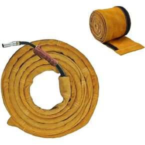 TIG Welding Torch Cable Cover Flame-Resistant Leather Kevlar Stitched,Yellow MIG/Plasma Cable Sleeves Tig Cover,137''