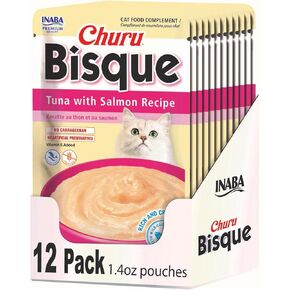 INABA Churu Bisque Lickable Treats for Cats, Creamy Purée Bisque with Vitamin E, 1.4 Ounces per Pouch, 16.8 Ounces Total (12 Servings), Tuna Recipe in Kuwait