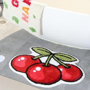 Cherry Shaped Microfiber Bath Mats for Bathroom Cute Fruit Bathroom Rug Non Slip Cherry Bathroom Door Mat Shower Rugs Absorbent Bathtub Foot Doormats Washable Carpet for Kid's Room Bathroom