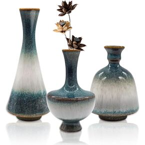 Variable Glaze Ceramic Bud Vase Set - 3 Piece Rustic Small Vase Sets - Vintage Mini Vases for Flowers，Table Decor, Bookshelf Decor, Living Room Decorations, Home Decor Vases Sets of 3