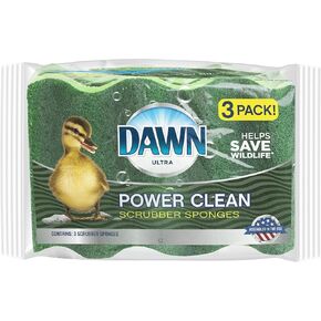 Dawn Power Clean Dual-Sided Scrubber Sponges for Dishwashing, Wave-Shaped Kitchen Sponges for Dish Cleaning, Pack of 12, Green