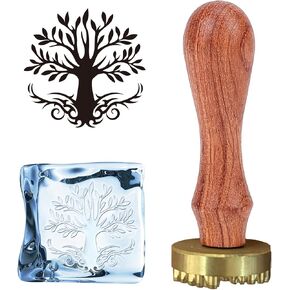 INFUNLY The Tree of Life Ice Cube Stamp Brass Head Wooden Handle Removable Seal Stamp Ice Branding Stamp Drinks Bar Making DIY Crafting