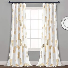 Lush Decor Pineapple Set Long Window Curtain Panel Pair, 52" x 84" (Gold), 52" W x 84" L