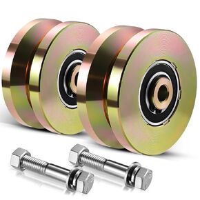 4" Heavy Duty Sliding Gate Rollers Wheels 2 Sets V Groove Slide Wheel Solid 1-3/4" Width Double Bearing 2500 Lbs Capacity with Screws