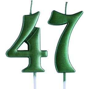 Green 47th Birthday Candle, Number 47 Years Old Candles Cake Topper, Woman Or Man Party Decorations, Supplies