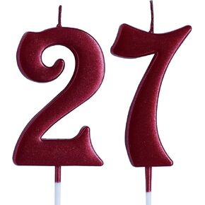Red 27th Birthday Candle, Number 27 Years Old Candles Cake Topper, Woman Or Man Party Decorations, Supplies