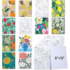 12 Pcs Pre Drawn Canvases for Painting 6 x 7.9 Inch Pre Stretched Canvas DIY Coloring Pre Printed Painting Canvases Outline Painting Boards for Beginners Kid Student Adults