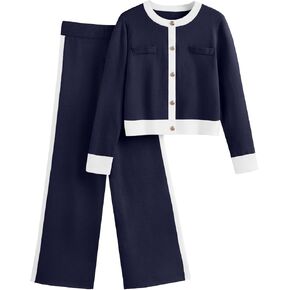 LILLUSORY Womens 2 Piece Sets Lounge Matching Cardigan Sweaters and Wide Leg Pants 2024 Fall Fashion Outfits Clothes