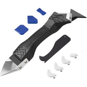 3 in 1 Silicone Caulking Tool（stainless steelhead）, Caulk Remover Tool & Grout Removal Tool, Caulking Tool Kit with 4pc Glass Glue Angle Scraper, Caulking Finishing Tools