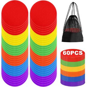 60 Pcs Poly Spot Markers Non-Slip Rubber Floor Dots for Gym, Flat Cones Agility Markers Poly Dots for Gym Floor Spot Markers for Sports Soccer Basketball Speed Agility Training Dance Classroom