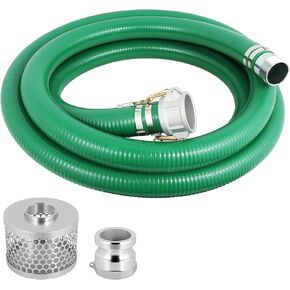 Heavy Duty 2" x 20' Green PVC Discharge Hose Pump Kit, Pool Suction Hose with Aluminum Camlock Fittings, Steel Round Strainer, Cam & Groove Adapter