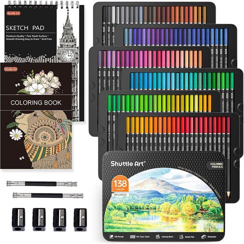 80 Colored Pencils, Shuttle Art Soft Core Coloring Pencils with Coloring Book, Sketch Pad and Sharpener, Premium Color Pencils for Adult Coloring, Sketching and Drawing, Art Supplies for Kids & Adults in Kuwait