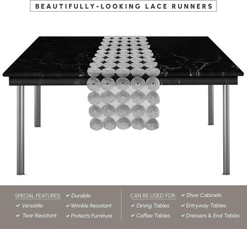 Elegant Comfort Embroidery Misho Runner-Dresser Scarf for Home Room Crochet Tabletop, Kitchen Dining Table Decoration for Indoor and Outdoor, 16 X 54 Inch, Gray in Kuwait