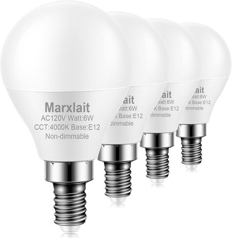 4 Pack E12 Ceiling Fan Light Bulbs, 60W Equivalent, Warm White 2700K, Small Base LED Candelabra Light Bulb, Bright A15 LED Bulb, 120V, Non-dimmable in Saudi Arabia