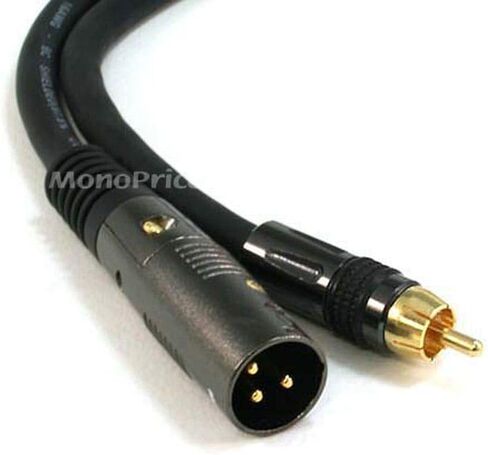 كابل ذكر Monoprice XLR ذكر إلى RCA - 25 قدمًا - أسود، زوج ملتوي محمي 16AWG موصلات جديلة نحاسية خالية من الأكسجين، موصلات مطلية بالذهب E21 - سلسلة Premier in Kuwait