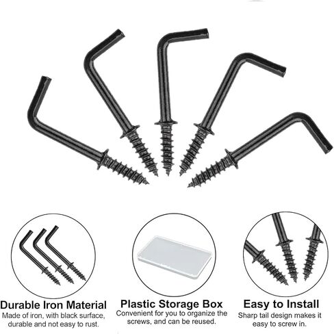 100pcs L-Shaped Hook 7/8 Inch Screw in Ceiling Hooks L Shape Dresser Cup Hooks 7 Shape Right Angle Screws Black Metal Frame Square Bend Hook kit ，for Home/Workplace/Office in Saudi Arabia