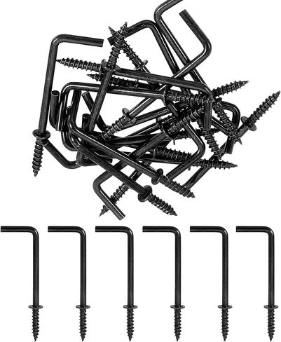 100pcs L-Shaped Hook 7/8 Inch Screw in Ceiling Hooks L Shape Dresser Cup Hooks 7 Shape Right Angle Screws Black Metal Frame Square Bend Hook kit ，for Home/Workplace/Office in Kuwait